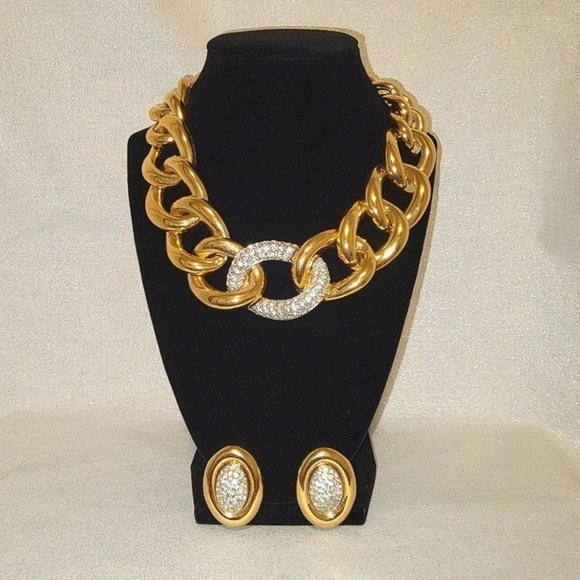 VINTAGE GIVENCHY Chunky Link Crystal Necklace w/Matching Earrings - Picture 2 of 13
